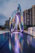 沧州主题街区 旋转圆环雕塑 水景灯光雕塑作品图