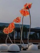 枣庄灯光玫瑰花不锈钢雕塑 小景观花开朵朵摆件